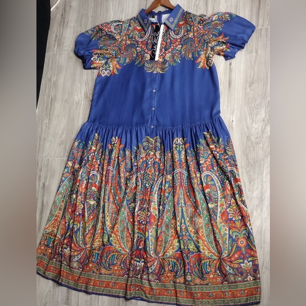 Dalia MC pee Colorful Paisley Print long Dress size  L brand new w tags